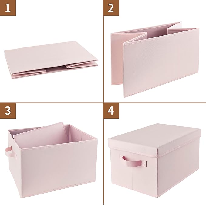 GRANNY SAYS Closet Storage Bins, Fabric Boxes with Lids, Shelf Baskets for Closet Organization, Stackable Storage Containers, Pink, 3-Pack-NeatNest