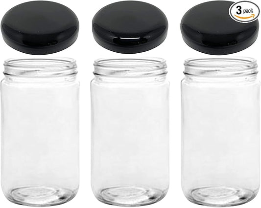 Jarming Collections 32oz Extra Wide Mouth Glass Storage Jar with BPA-Free Plastic Lid – Quart Size Airtight Mason Jar for Kitchen, Pantry, and Food Storage (3 Pack)