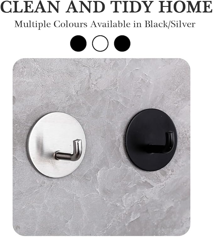 8 Pack Adhesive Towel Hooks for Bathroom, Stick on Hooks Bathroom Kitchen for Walls No Damage, Sticky Hook for Hanging Coat Robe, Black