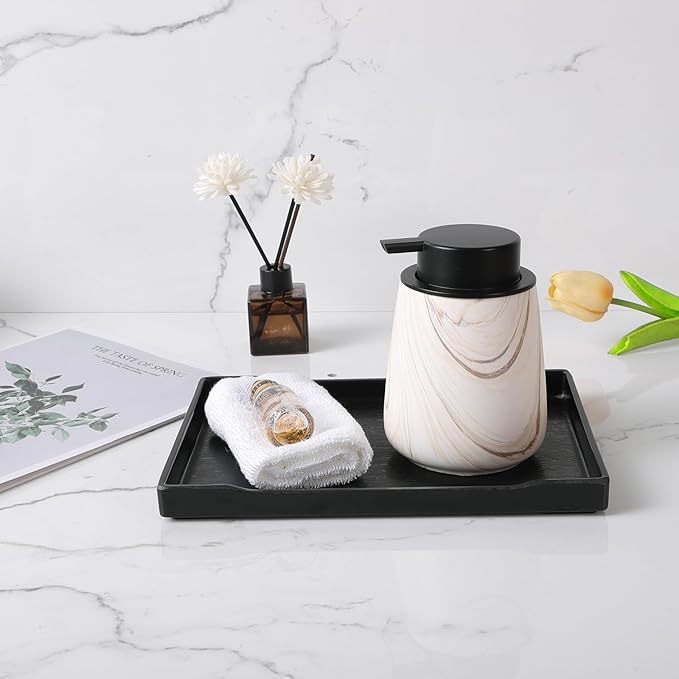 12Oz Ceramic Liquid Soap Dispenser - Modern Lotion Hand Soap Dispenser with Easy-to-Press Black Pump, Reusable and Refillable Dish Soap Dispensers for Bathroom & Kitchen, Marble Brown-NeatNest