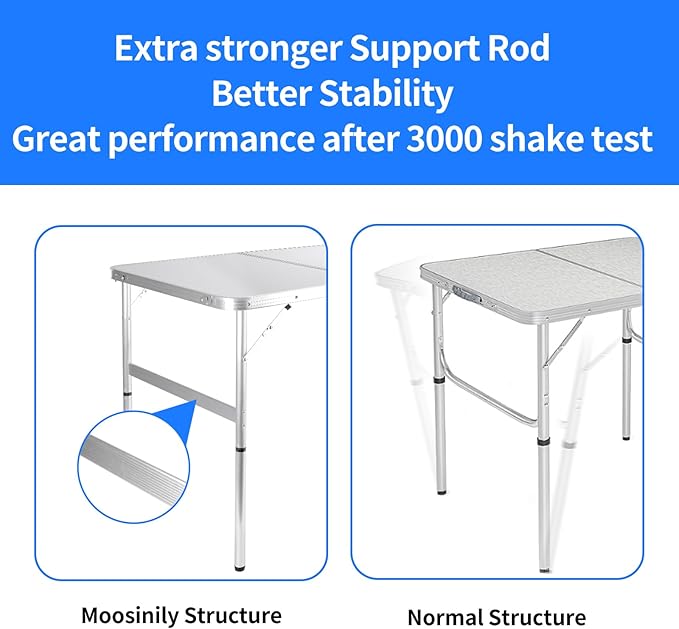 Folding Camping Table 3 Ft Portable Picnic Table Foldable 2 Height Adjustable Aluminum Camp Table Outdoor for Card BBQ White 35.5×23.6×26 inch-NeatNest