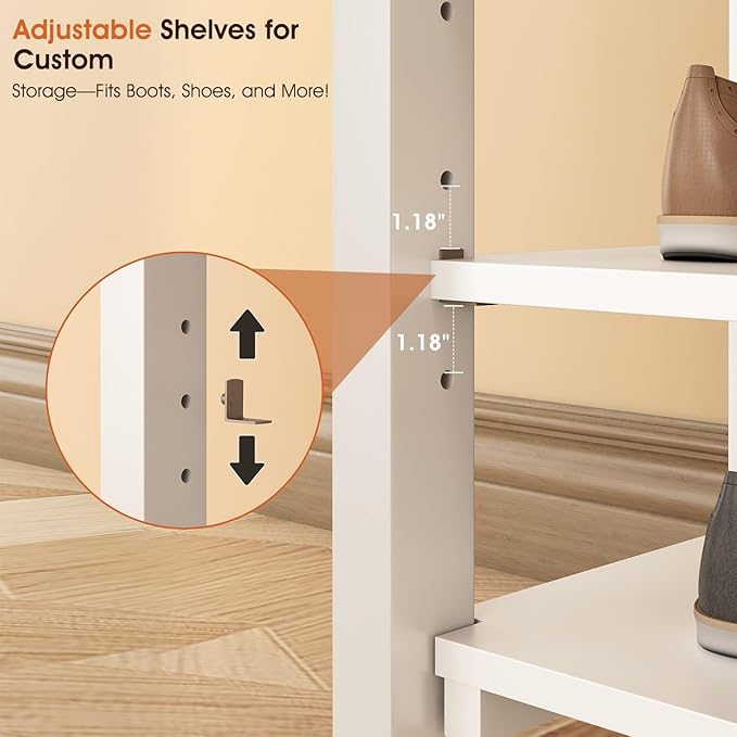 Shoe Rack Bench Seat Rubberwood 3-Tier Wooden Storage Bench 550lbs Compact Mid-Century Modern Design for Entryway, Hallway, Closet, Front Door Entrance, Foyer
