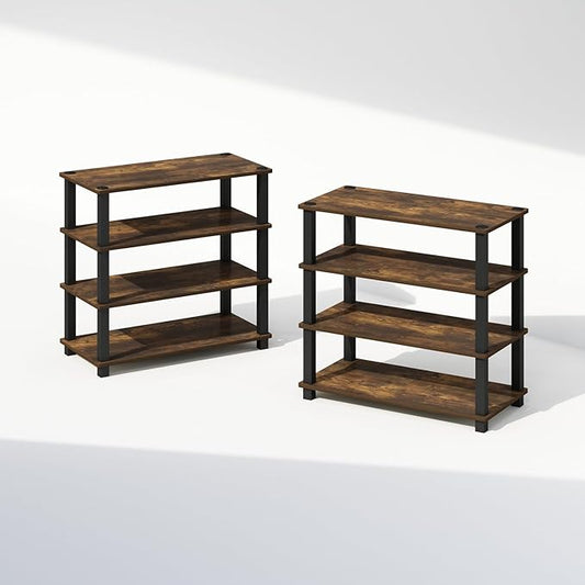 Furinno Turn-S-Tube 4-Tier Multipurpose Standing Shelves, Amber Pine/Black, Set of 2-NeatNest