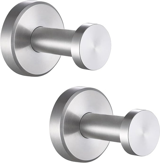 APLusee Brushed Nickel Bathroom Towel Hooks, 304 Stainless Steel Coat Hook 2 Pack, Heavy Duty Towel Hanger for Bathroom, Wall Mounted