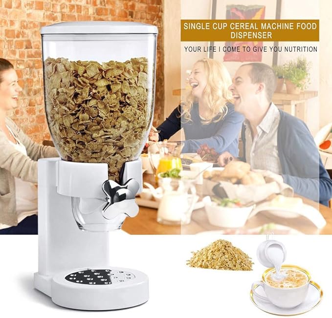 Cereal Dispenser Countertop, Plastic Single Control Candy Dispenser for Storing Coffee Beans, Kitchen Dry Cereal Dispenser (White)-NeatNest