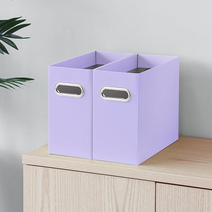 Oterri File Organizer, 6 Packs Small Storage Box, Cardboard File Folder Organizer, Collapsible File Box for Hanging File Folders Letter Size, Portable Filing Organizer with Handle (Purple)