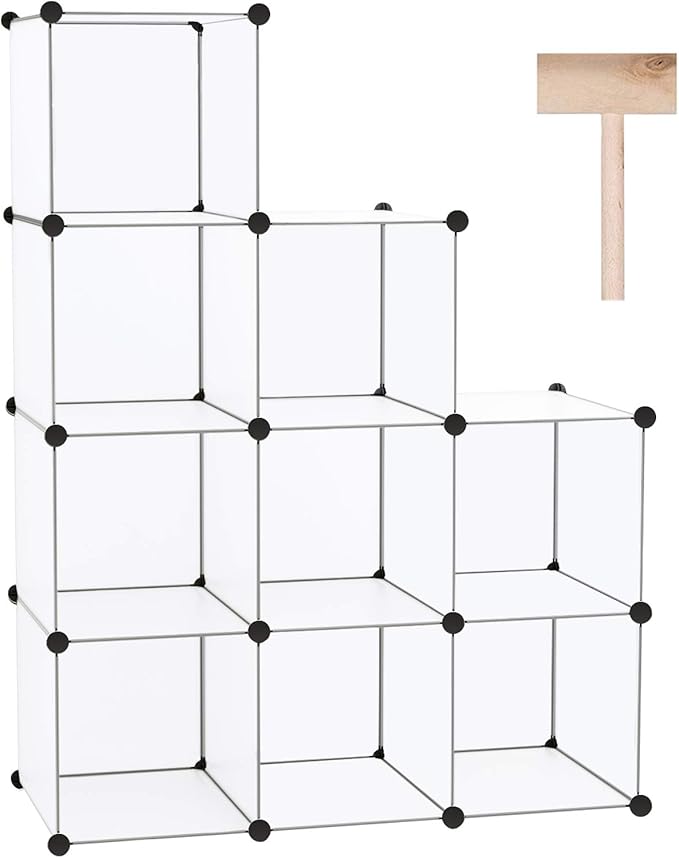C&AHOME Cube Storage, 9-Cube Plastic Closet Cabinet Organizer, DIY Stackable Bookshelf, Modular shelving Units Ideal for Home, Office, Kids Room, 36.6"L x 12.4" W x 48.4" H Translucent White SBTM3009A