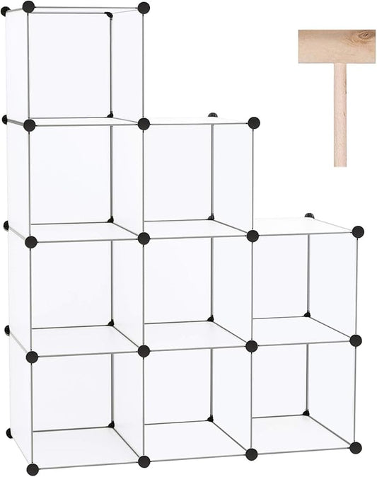 C&AHOME Cube Storage, 9-Cube Plastic Closet Cabinet Organizer, DIY Stackable Bookshelf, Modular shelving Units Ideal for Home, Office, Kids Room, 36.6"L x 12.4" W x 48.4" H Translucent White SBTM3009A