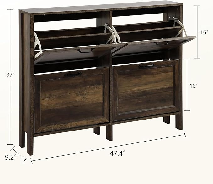 Shoe Cabinet with 4 Flip Drawers, Narrow Shoe Storage Cabinet, Freestanding Shoe Cabinet Organizer, Hidden Shoe Rack Cabinet for Entryway, Hallway (4-Drawers, Brown/4-drawers)-NeatNest