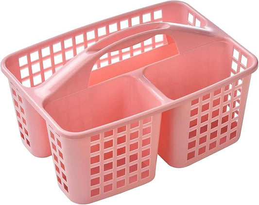Portable Shower Caddy Basket,Convenient Cleaning Supplies Organizer with Compartments and Handle,Ideal for Bathroom, Bedroom, Kitchen, College Dorm,Garden,etc.12.4" x 7.4" x 5.1"pink