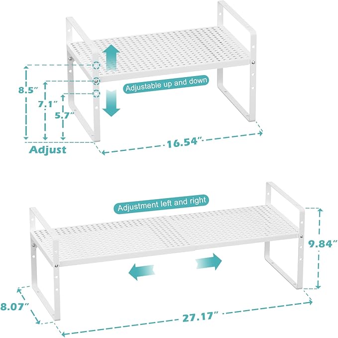 Cabinet Organizer Shelves,Expandable Spice Racks,Countertop Stackable Shelves Space Saving for Pantry,Counter,Under Sink,Inside Cabinet Storage,White,2 Packs-NeatNest