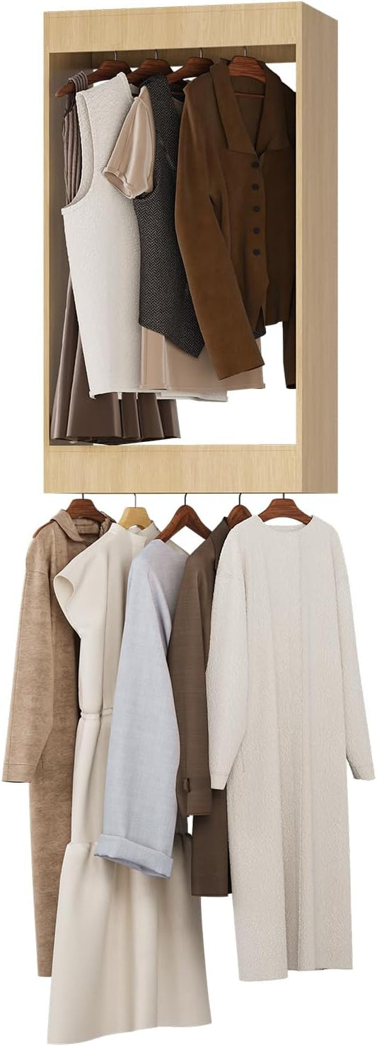 Double Hanging Closet Unit, Modular Closet System, Wood Closet System Organizer with Storage for Walk In Closets, Clothing Rack Wardrobe Closet for Hanging Clothes, Bedroom, Wood, 19.5"W