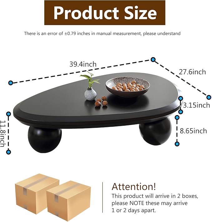 Irregular Coffee Table for Living Room Cloud Coffee Table Oval Coffee Table with 3 Spherical Legs Cute Modern Center Table Indoor Tea Table for Home Decor,Water Drop b Black 39.4"