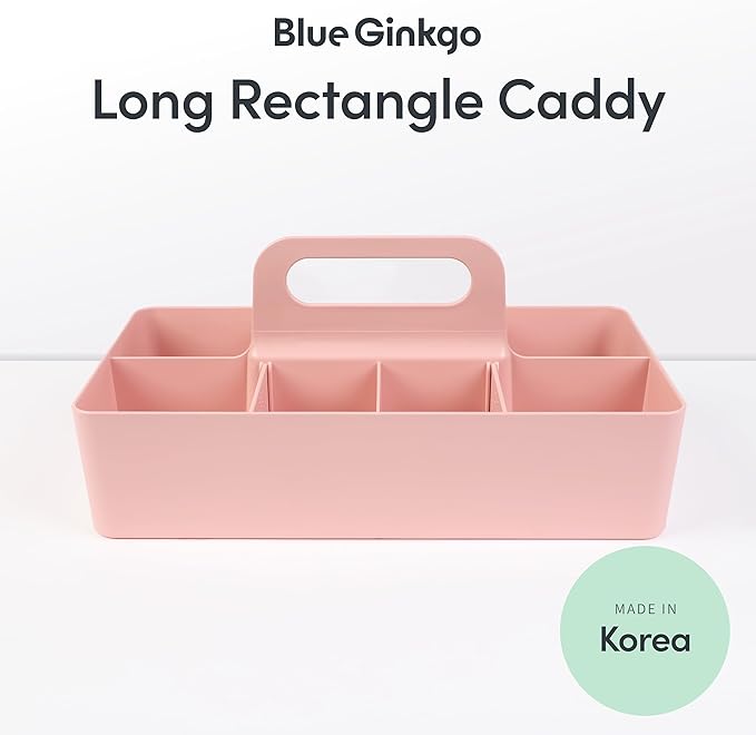 BLUE GINKGO Stackable Organizer Caddy – Korean-Made Portable Tote for Bathroom, Office, Crafts, or School Supplies (Long Rectangle, Pink)-NeatNest