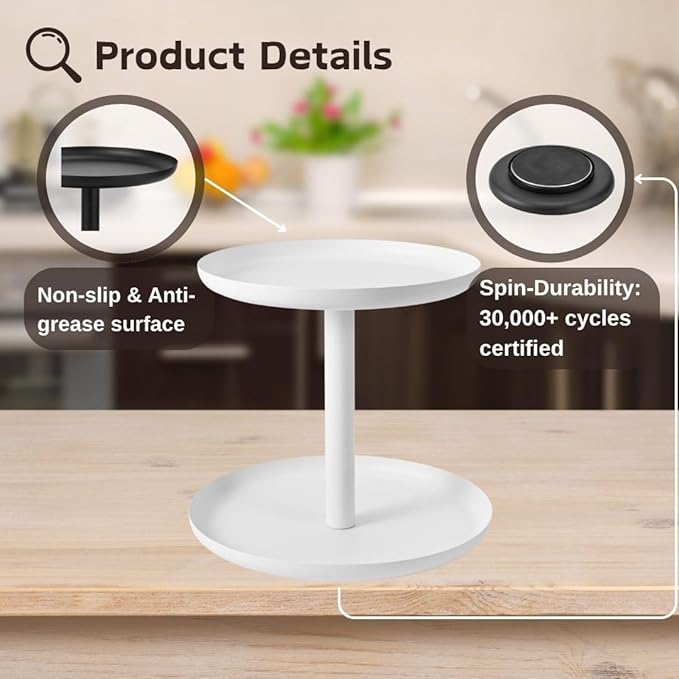 IBERG 2-Tier Metal Lazy Susan Organizer, White, 9"&10" - Modern, Rotating Spice Organizer for Kitchen & Pantry