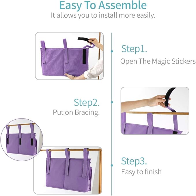 Bseash Bunk Bed Organizer, Bedside Caddy Hanging Bed Organizer Storage Bag 8 Pockets, for College Dorm Rooms Bed, Hospital Bed, Baby Bed Rails, 600D Oxford Cloth (Purple)-NeatNest