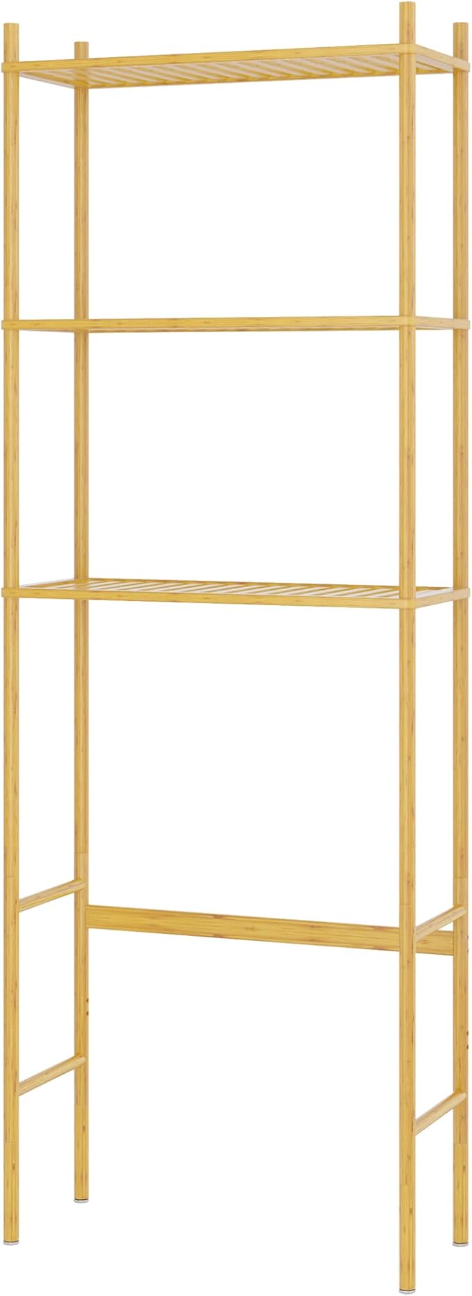 3 Tier Over The Toilet Organizer Rack Bamboo, Freestanding Bathroom Toilet Storage Shelf, Space Saving and Easy to Install, Adjustable Feet, Adjustable Bottom Rod