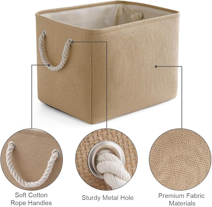 TheWarmHome Organization and Storage Basket for Organizing - 3 Pack 16x12x12 inch Cube Fabric Storage Cubes, Storage Bin for Shelves Gift Closet Organizer Cloth Toy (Beige)-NeatNest