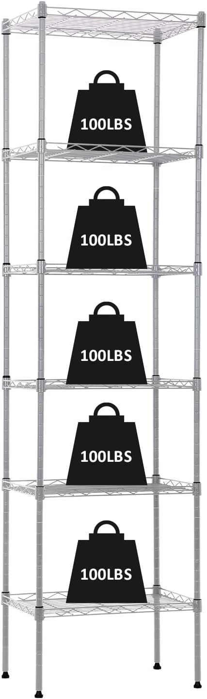 6-Tier Chrome Metal Shelving Unit Storage Shelves Heavy Duty Adjustable for Home Kitchen Bathroom Garage