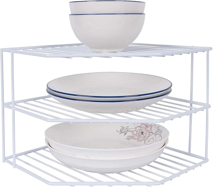 AKAZA 3-Tier Corner Shelf Counter and Cabinet Organizer - Cabinet Storage Shelf Rack, Shelves，Kitchen Counter and Cabinet Shelf, Bathroom Cupboard (White)-NeatNest