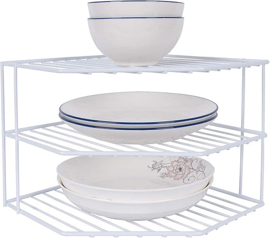 AKAZA 3-Tier Corner Shelf Counter and Cabinet Organizer - Cabinet Storage Shelf Rack, Shelves，Kitchen Counter and Cabinet Shelf, Bathroom Cupboard (White)-NeatNest