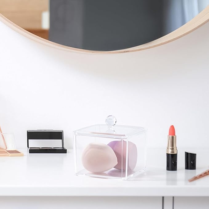 dedoot Plastic Drawer Organizer, Clear Acrylic Vanity Desk Storage and Organizer, Bathroom Display Storage Container with Lid for Jewelry, Small Items 3.74x3.54X2.55 Inch-NeatNest