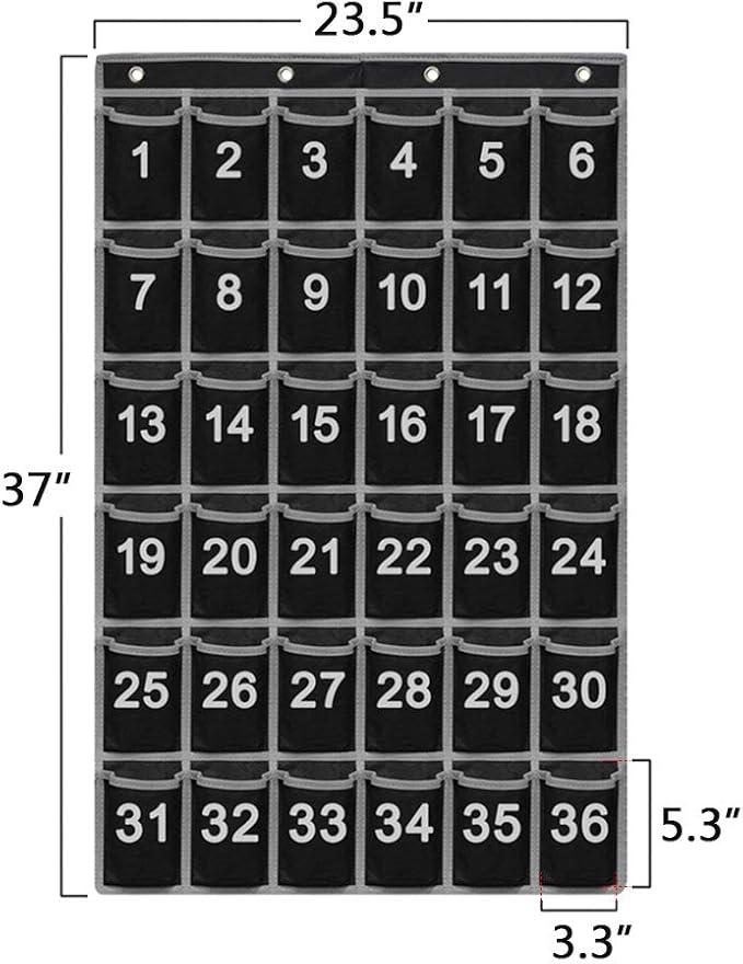 Godery Numbered Classroom Pocket Chart for Cellphone and Calculator holder, 36 Hanging Wall or Door Organizer (36 Pocket)-NeatNest