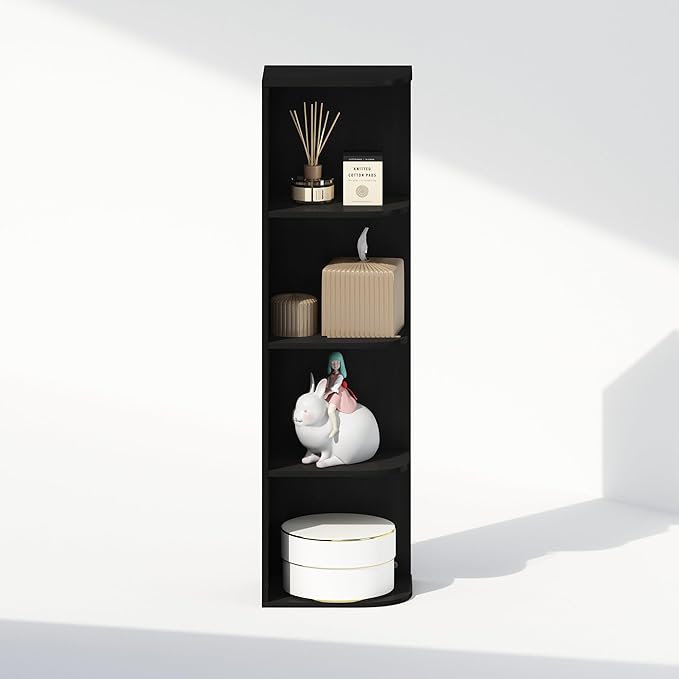 Furinno Reed 4-Tier Space Saving Corner Storage Display Shelf, Blackwood-NeatNest