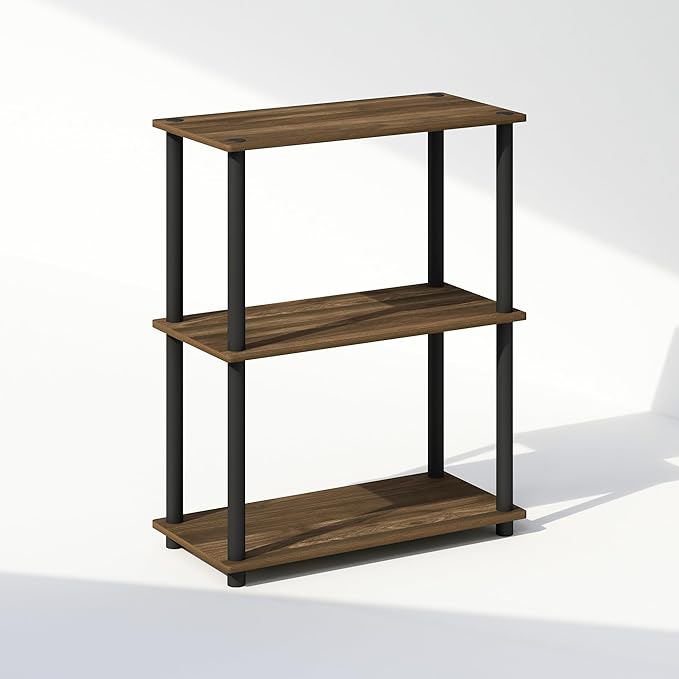 Furinno Turn-N-Tube 3-Tier Multipurpose Compact Display Bookcase, Columbia Walnut/Black-NeatNest