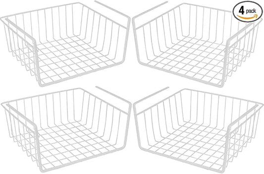 Under Shelf Wire Storage Baskets – Hanging Organizer Rack for Cabinet, Pantry, or Closet – White Metal Basket for Kitchen, Towels, or Office – No Tools Required (Set of 4 11")-NeatNest
