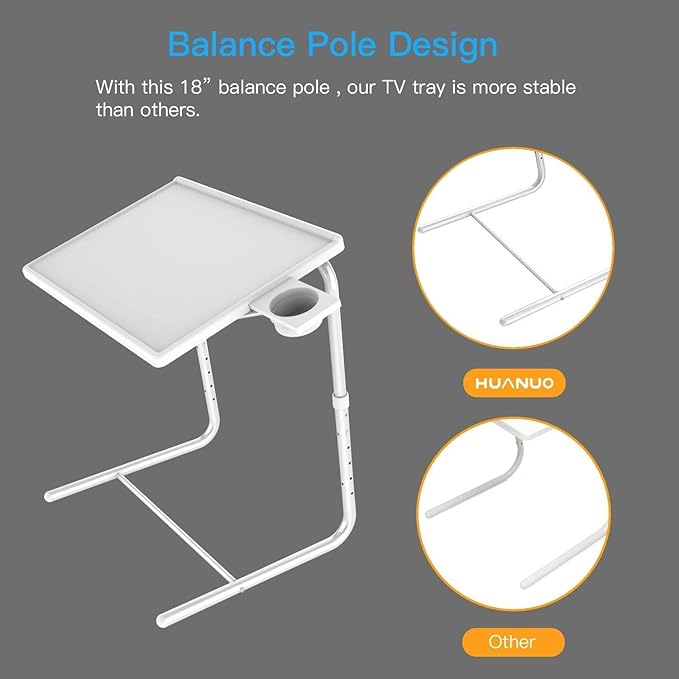 Adjustable TV Tray Table - TV Dinner Tray on Bed & Sofa, Comfortable Folding Table with 6 Height & 3 Tilt Angle Adjustments (White)-NeatNest