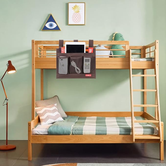 Hanging Bedside Caddy, Bedside Storage Organizer for Magazine, Phone, Remote control (Classic4 Pockets-Coffee)-NeatNest