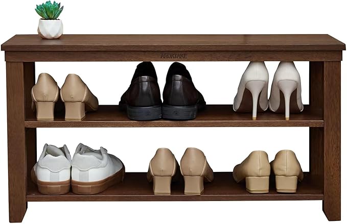 Shoe Rack Bench, 2-Tier Wood Heavy Duty Shoe Organizer Shelf for Entryway, Living Room,Bedroom (Brown, 11.81"X31.5"X16.54")-NeatNest