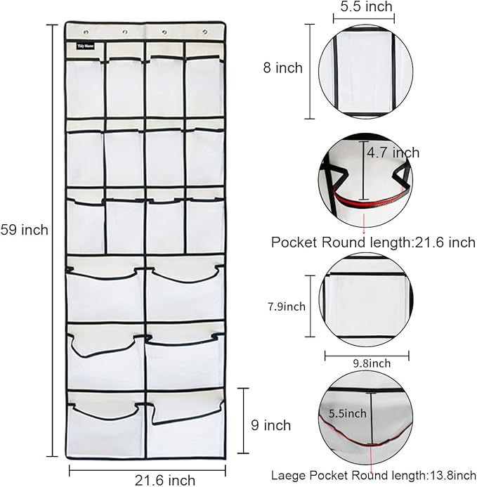 1 Pack Extra Large Hanging Over Door Shoe Organizers, Hanging Storage Shoe Rack for Closet, with 4 Hooks Shoes Holder for Closet Bedroom, 12+6Pockets White (59 x 21.6 inch)-NeatNest
