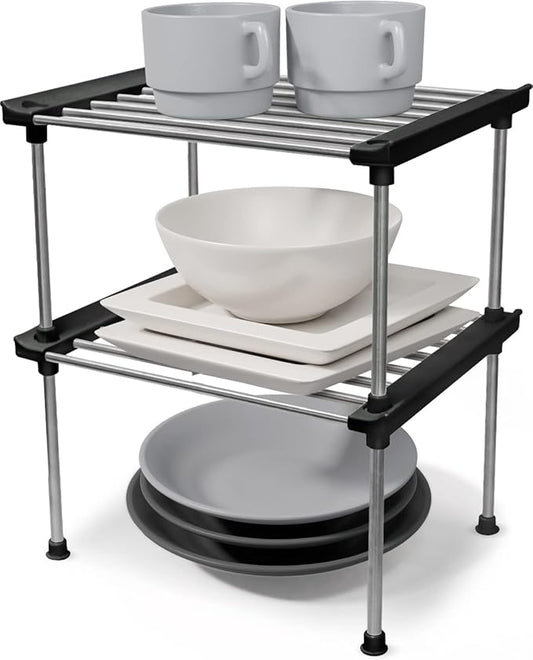 carrotez Cabinet Organizer Shelf, Set of 2 Stackable Kitchen Counter Shelves, Kitchen Cabinet Organizers and Storage, Pantry Storage Shelf Organizer, 9.8 x 7.8 x 6.1 - Black-NeatNest