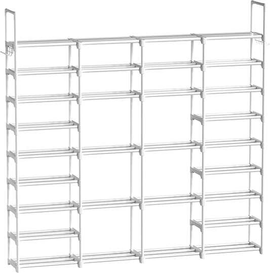 WOWLIVE 4 Row 10 Tiers Extra Large Shoe Rack 72-80 Pairs Big Tall Metal Shoe Shelf, Heavy Duty Organizer for Closet Entryway, Boot Rack Storage Stackable Stand for Garage White-NeatNest