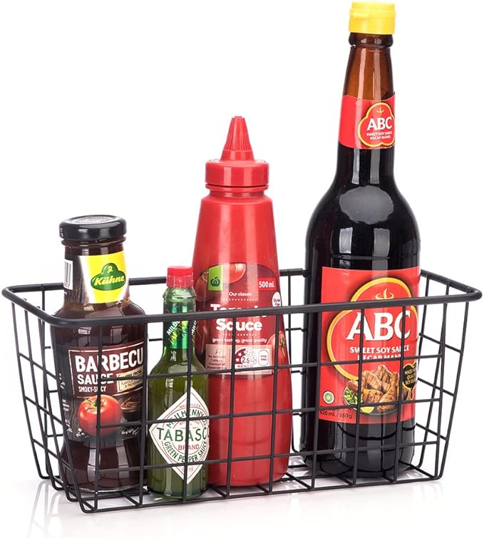 3 Set LeleCAT Adhesive Over the Cabinet Door Wire Baskets for Organizing for Kitchen Food Pantry Bathroom Shelf Storage No Drilling Wall Mounted,Black-NeatNest