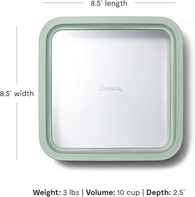Caraway Glass Food Storage, 10 Cup Glass Container,Ceramic Coated Food Container,Easy to Store, Non Toxic, Non Stick Lunch Box Container with Glass Lids. Dishwasher, Oven,Square Shape,Mist-NeatNest