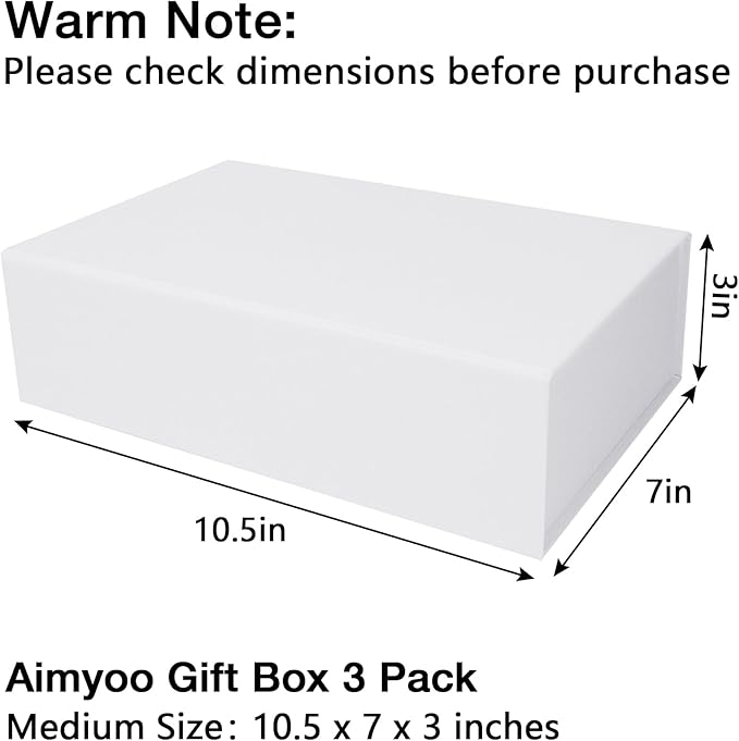 Aimyoo White Collapsible Gift Box with Magnetic Closure Lids 10.5x7x3 in, Bridesmaid Groomsman Proposal Boxes, Rectangle Storage Box 3 Pack-NeatNest
