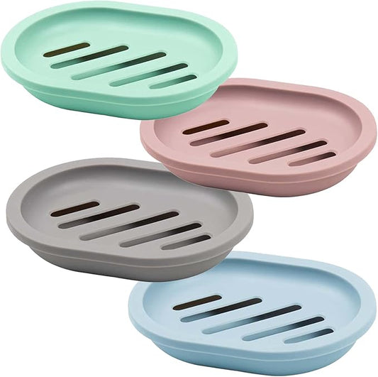 4Pcs Double-Layer Bar Soap Holder for Shower Soap Dish with Drain Soap Saver Box Container Plastic Soap Dish for Bathroom Counter,Kitchen,Toilet-NeatNest