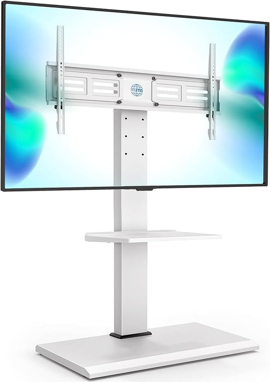FITUEYES Floor TV Stand Iron Base with Swivel Mount for 50-85 Inch Large LCD/LED TVs Adjustable Shelf Tall Corner TV Stands for Bedroom and Living Room Hold Up to 110 lbs Black
