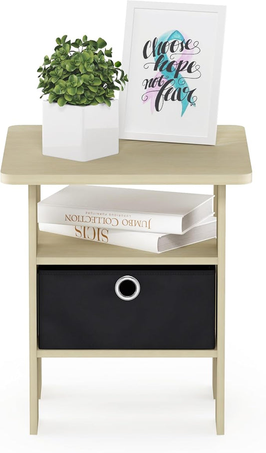 Furinno Andrey End Table / Side Table / Night Stand / Bedside Table with Bin Drawer, Steam Beech/Black