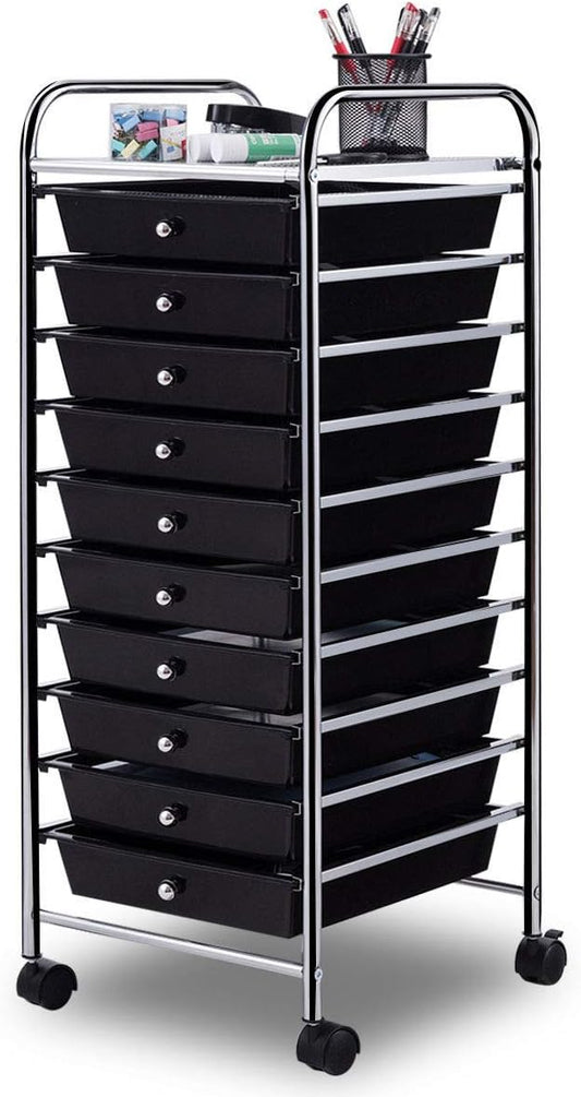Giantex 10 Drawer Rolling Storage Cart Scrapbook Paper Office School Organizer (Black)