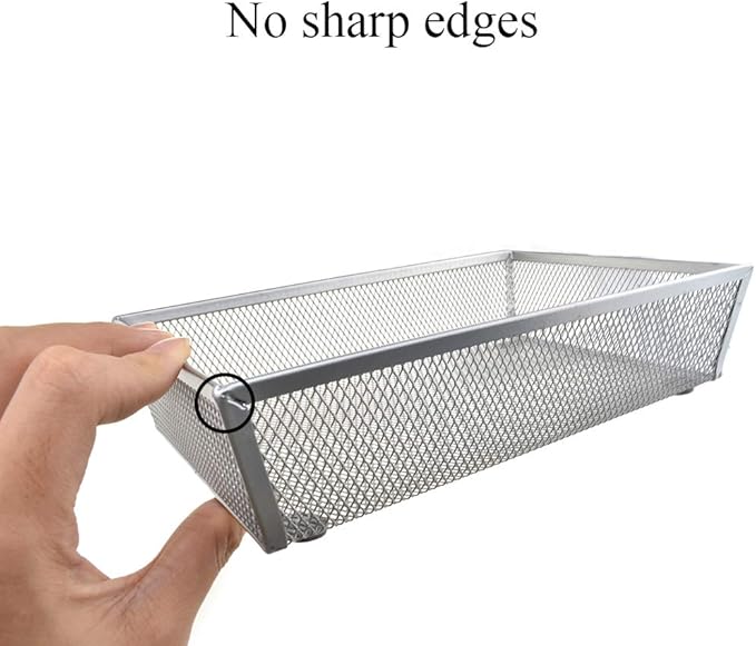 HAHIYO Stackable Mesh Tray Cup 9 x 6 x 2 inches Sturdy Container for Desk Drawer Organizer Collection for Home Office School kitchen Soft Foam Feet No Sharp Edges 1 Pack Silver-NeatNest