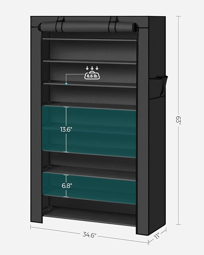 SONGMICS Shoe Rack with Non-Woven Fabric Cover, 9 Tier Storage Shelf for 40-50 Pairs of Shoes, Entryway, Suitable for Sneakers, High Heels, Flats, and Boots, Black URXJ36HV1-NeatNest