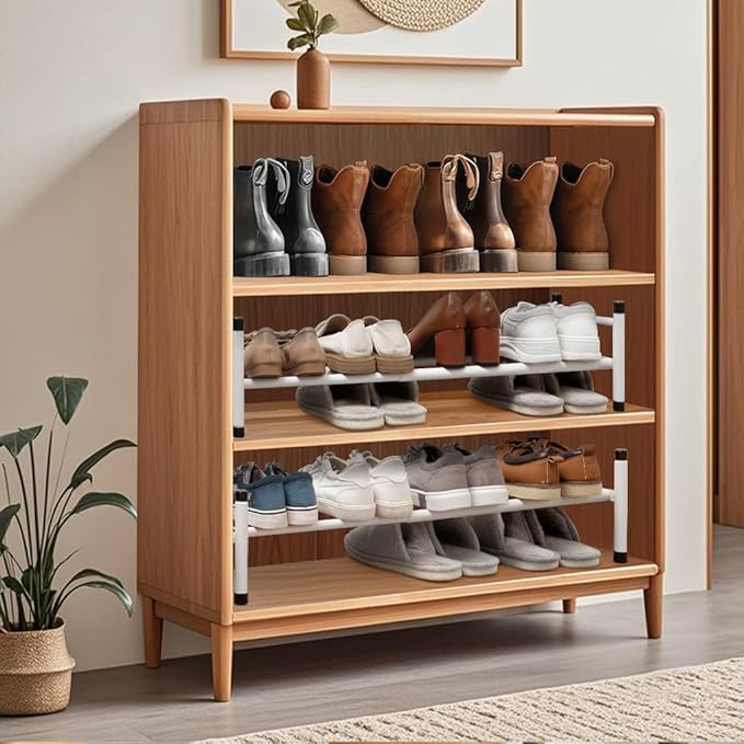 STORAGE MANIAC Expandable Shoe Rack, 4 Pairs Stackable Small Shoe Rack, Metal Adjustable Shoes Organizer for Closet, Entryway, Hallway, Garage, Front Door, Shoes Shelves, White 1 Tier-NeatNest