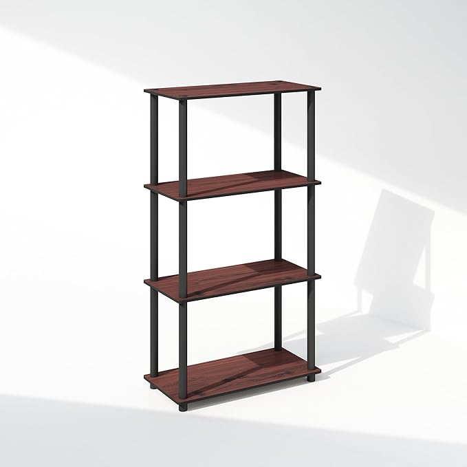Furinno Turn-N-Tube 4-Tier Multipurpose Bookshelf, Bookcase, Dark Cherry/Black-NeatNest