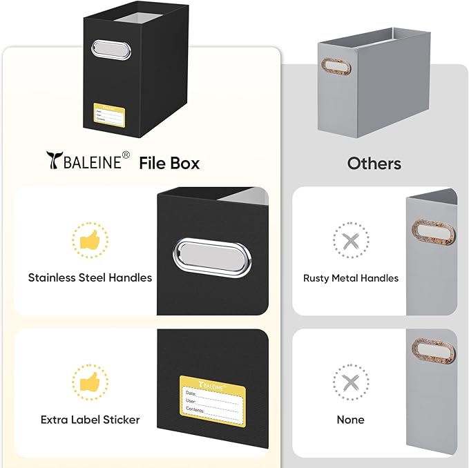 BALEINE File Organizer Box, Cardboard File Folder Organizer with Handle for Letter Size, Portable Collapsible Hanging Filing Box for Home Office Document Storage (4 Pack, Black)-NeatNest