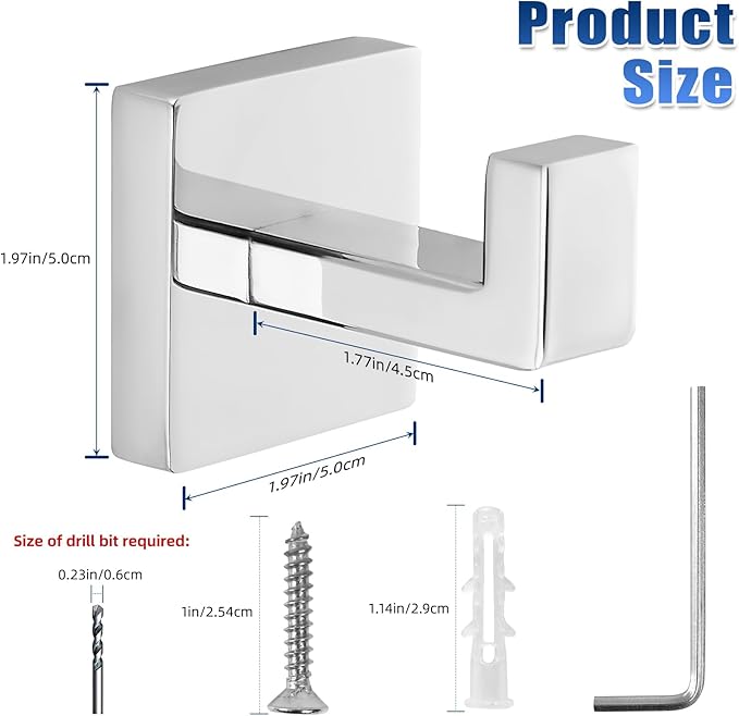 Chrome Polished Towel Hooks for Bathrooms, Heavy Duty Wall Mounted Stainless Steel Modern Hook, 4 Pack – Ideal for Hanging Towels, Robes, Coats, in Kitchen, Bedroom, Bathroom, or Hotel-NeatNest