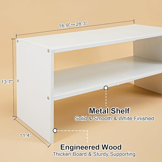 2 Pack White Shoe Rack for Closet, 2-Tier Expandable Small Shoe Shelf, Stackable Iron Wood Combination Shoe Organizer Racks Shelves for Closets, Entryway, Hallway, Garage, Holds 15-24 Pairs-NeatNest